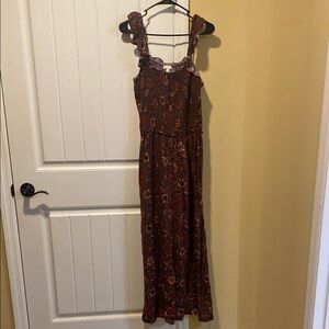 Floral Brown Slit Leg Jumpsuit